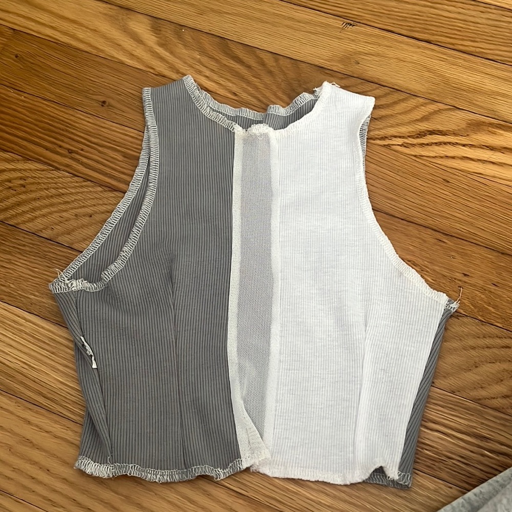 black clear and white top